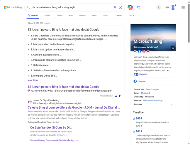 Ce face Bing mai bine decÃ¢t Google