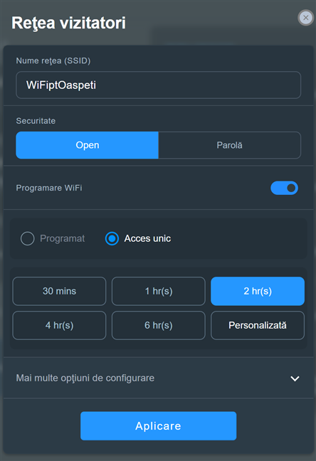 ConfigureazÄƒ reÈ›eaua Wi-Fi pentru vizitatori