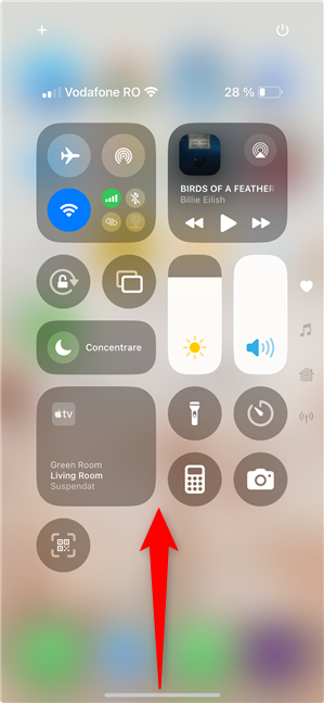 GliseazÄƒ Ã®n sus din partea de jos a ecranului pentru a Ã®nchide Centrul de control
