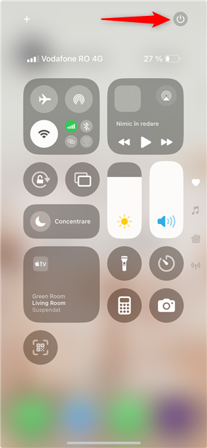 Butonul de alimentare din Centrul de control, inclus Ã®n iOS 18