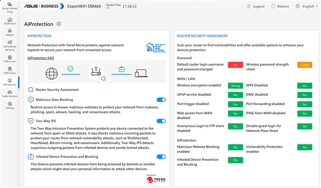 AiProtection este disponibil pe ASUS ExpertWiFi EBM68