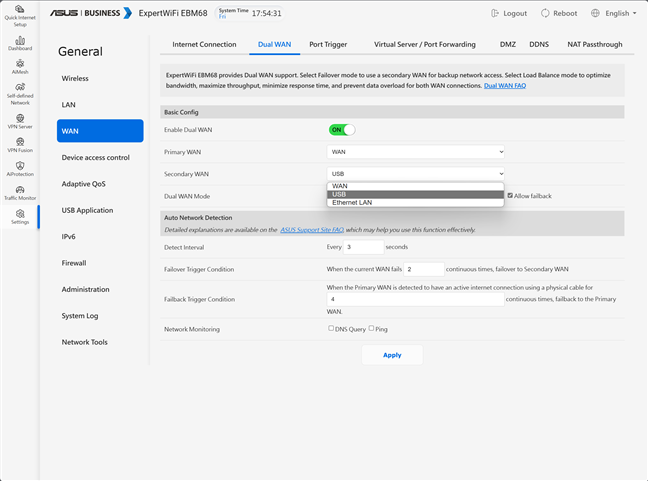 Este disponibil Dual WAN