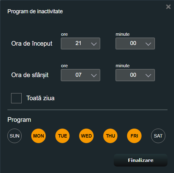 Alege orele È™i zilele Ã®n care se aplicÄƒ programul dorit