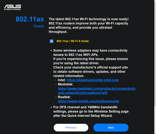 Activarea Wi-Fi 6 pe routerul ASUS RT-AX82U