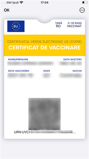 Cum aratÄƒ un certificat COVID Ã®n Portofelul de pe un iPhone