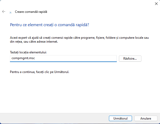 CreeazÄƒ o scurtÄƒturÄƒ cÄƒtre compmgmt.msc