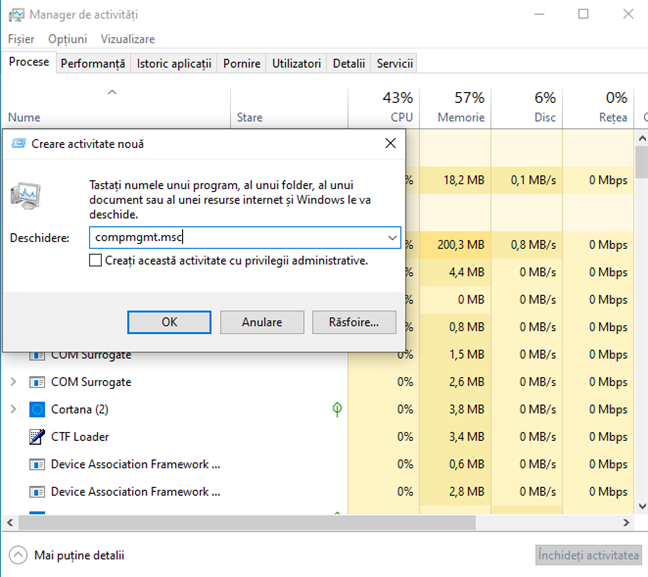 RuleazÄƒ compmgmt.ms din Managerul de activitÄƒÈ›i