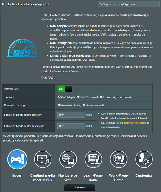 PrioritizeazÄƒ jocurile pe un router ASUS RT-AX82U