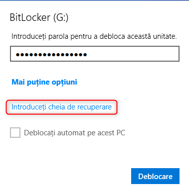 Alege sÄƒ introduci cheia de recuperare