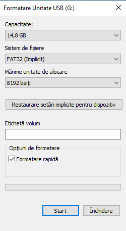 FormateazÄƒ unitatea USB criptatÄƒ