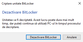 ApasÄƒ pe Dezactivare BitLocker