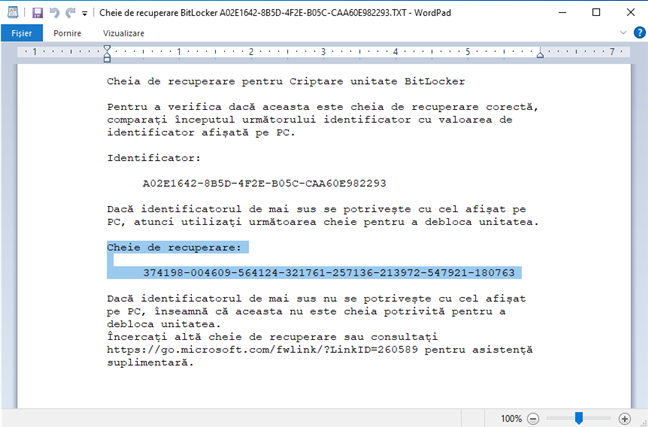Cheia de recuperare BitLocker