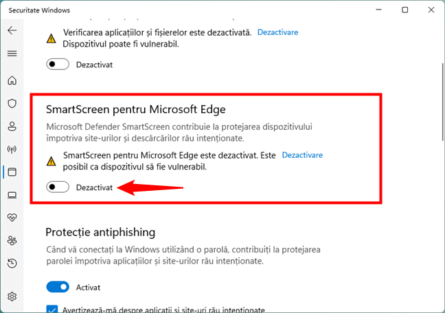 DezactiveazÄƒ SmartScreen pentru Microsoft Edge