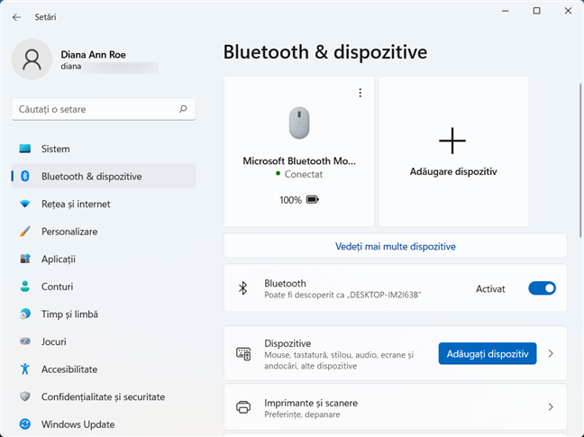 AcceseazÄƒ setÄƒrile Bluetooth & dispozitive pentru a opri touchpad-ul din Windows 11