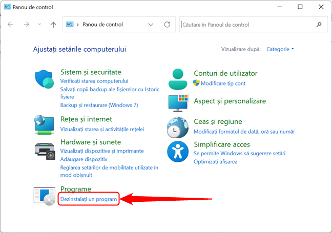 ApasÄƒ pe DezinstalaÈ›i un program pentru a vedea o listÄƒ cu aplicaÈ›iile instalate