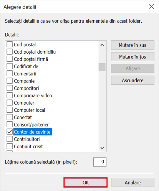 AjusteazÄƒ criteriile È™i apasÄƒ OK