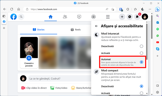 Cum setezi Modul ÃŽntunecat din Facebook pe Automat