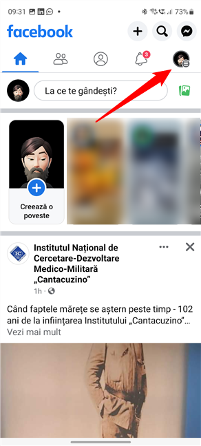 Butonul de meniu hamburger din Facebook pentru Android