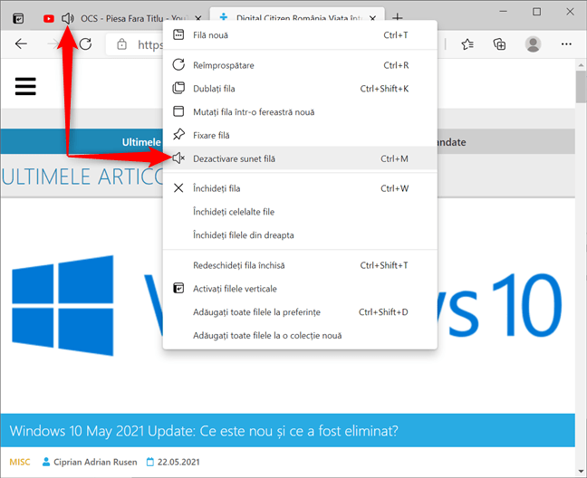 Cum dezactivezi sunetul unei file Ã®n Microsoft Edge