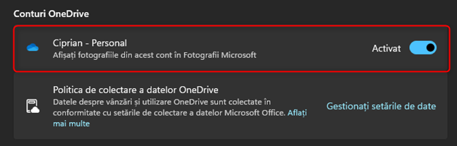 DezactiveazÄƒ folderul OneDrive din aplicaÈ›ia Fotografii