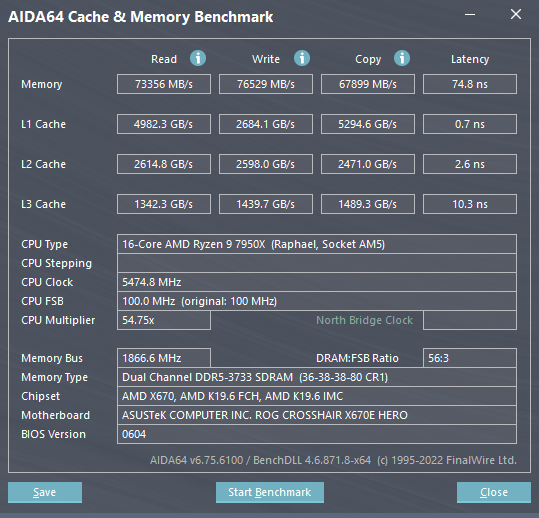 Rezultate benchmark Ã®n AIDA64 Cache & Memory