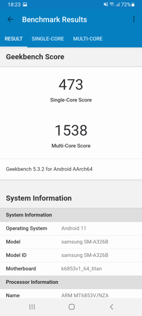 Samsung Galaxy A32 5G: Scorul din Geekbench