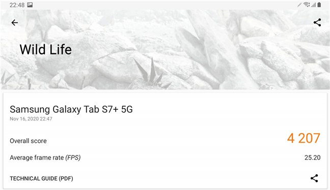 Samsung Galaxy Tab S7+ rezultate benchmark: 3DMark Wild Life
