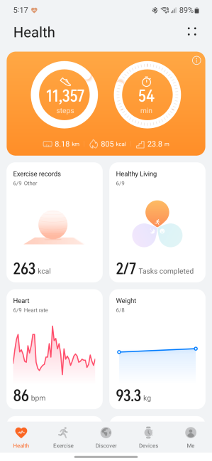 Ecranul de pornire al aplicaÈ›iei Huawei Health