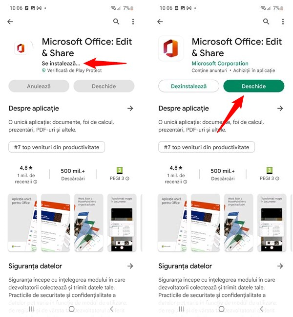 AplicaÈ›ia Microsoft Office este instalatÄƒ pe dispozitivul tÄƒu cu Android