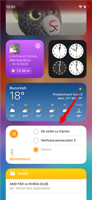 Widgetul interactiv Mementouri Ã®n iOS 17