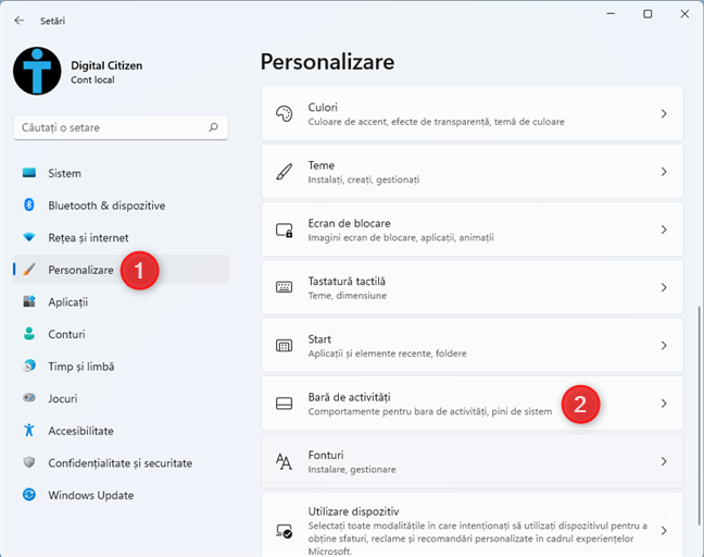 Mergi la Personalizare -> BarÄƒ de activitÄƒÈ›i