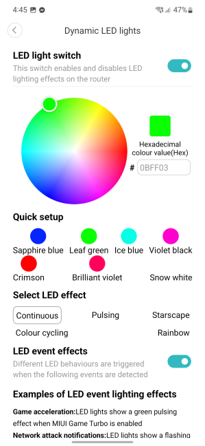 Configurarea luminilor Dynamic LED