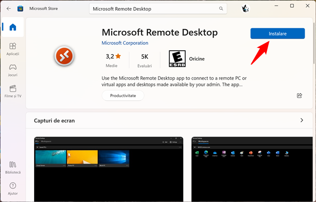 Instalarea clientului Microsoft Remote Desktop