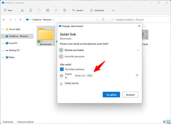 Data de expirare a linkului OneDrive