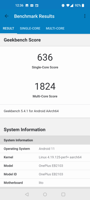 OnePlus Nord CE 5G - Scorul din Geekbench