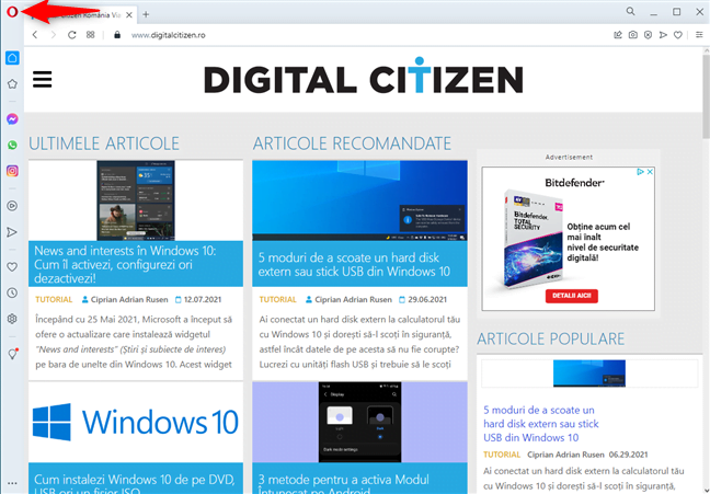 DÄƒ clic pe logo-ul Opera din stÃ¢nga-sus