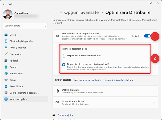 ActiveazÄƒ Optimizare Distribuire Ã®n Windows 11