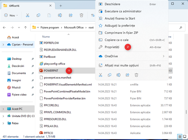 DÄƒ clic dreapta pe POWERPNT.EXE È™i alege ProprietÄƒÈ›i