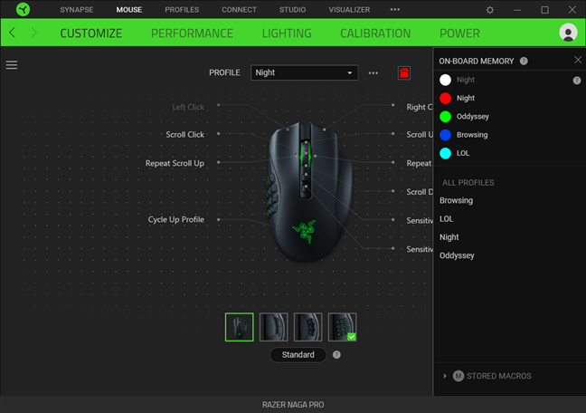 Razer Naga Pro poate stoca cinci profiluri de setÄƒri Ã®n memoria sa onboard