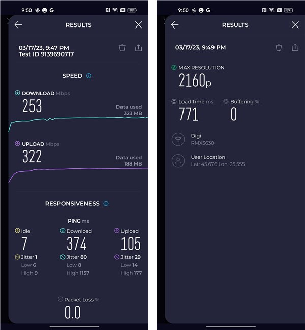 Rezultate Ã®n Speedtest privind viteza conexiunii la internet