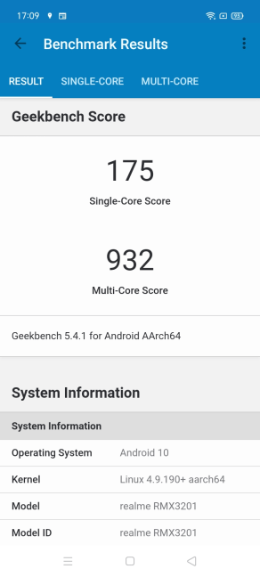 realme C21 - Scorurile din Geekbench