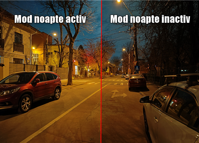 Efectul Modului de noapte asupra fotografiilor fÄƒcute cu luminozitate scÄƒzutÄƒ