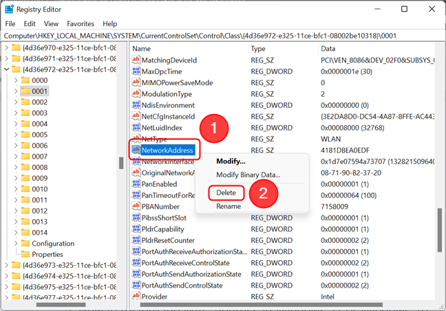 È˜terge intrarea NetworkAddress