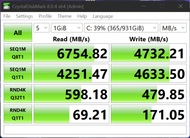 Rezultatele benchmarkului SSD