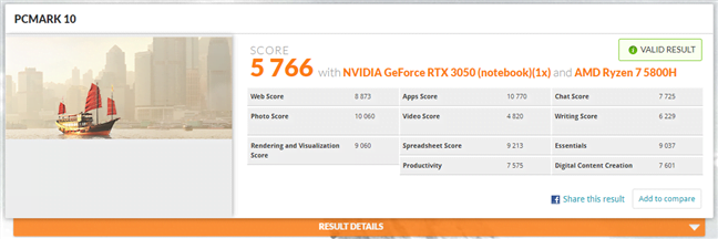 Rezultate benchmark Ã®n PCMark 10