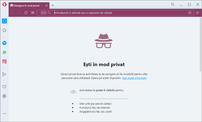 Opera - FereastrÄƒ de Navigare Ã®n mod privat