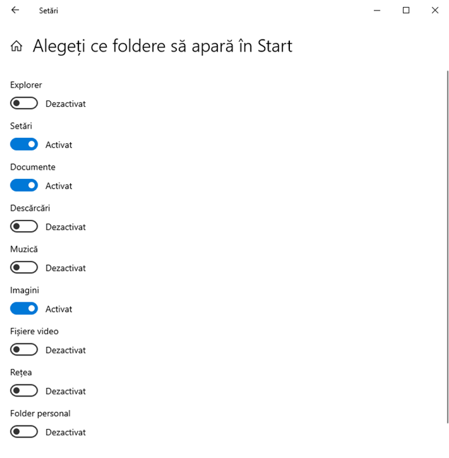 Alege ce foldere sÄƒ aparÄƒ Ã®n Meniul Start al Windows 10