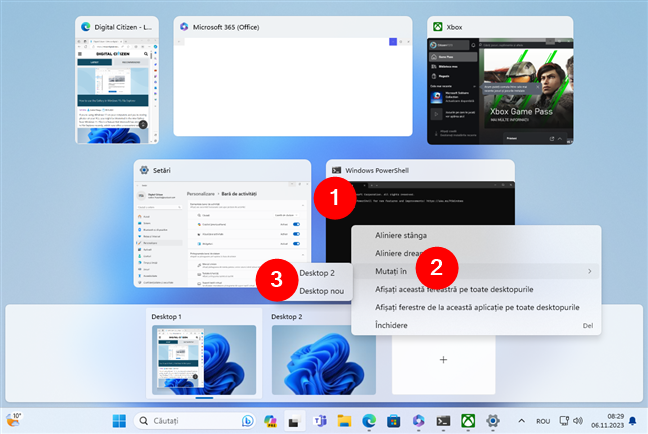 Mutarea unei aplicaÈ›ii pe un desktop virtual folosind meniul contextual