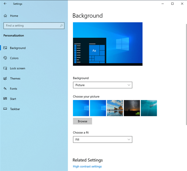 SetÄƒrile de personalizare pentru Windows 10