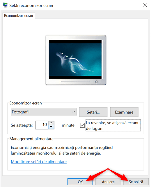 SalveazÄƒ setÄƒrile econimizorului de ecran din Windows 10